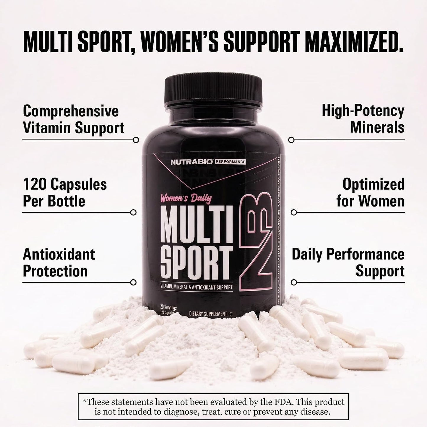 NutraBio Multisport for Women - Multivitamin with 33 Vitamins, Minerals & Micronutrients for Athletic Performance, Energy & Metabolism - görsel 4