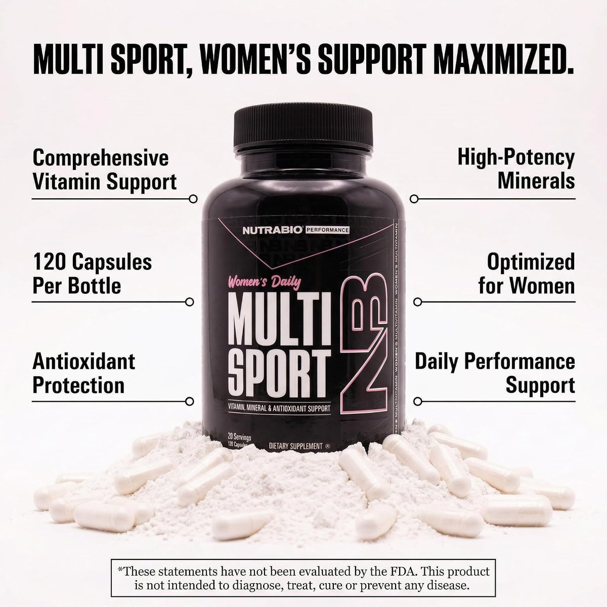 NutraBio Multisport for Women - Multivitamin with 33 Vitamins, Minerals & Micronutrients for Athletic Performance, Energy & Metabolism - görsel 4