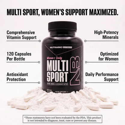 NutraBio Multisport for Women - Multivitamin with 33 Vitamins, Minerals & Micronutrients for Athletic Performance, Energy & Metabolism