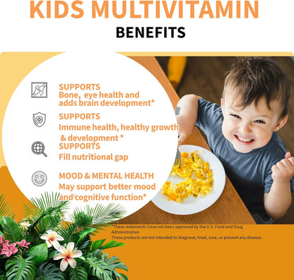 Kids Multivitamin Gummies with Magnesium & Probiotics - Vegan, Gelatin-Free, Halal, Orange & Strawberry Flavours, 90 Count