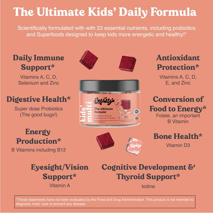 Chewsy Kids' Multivitamin – Wild Berry Flavour Chews with Probiotics & Superfoods, 30-Day Supply