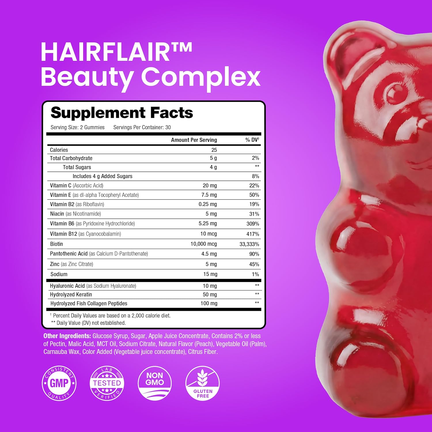NutraChamps Biotin Gummies 5000mcg – Hair, Skin and Nails Supplement with Collagen, Keratin, Vitamin C, D3, Zinc – Berry Flavour - görsel 2