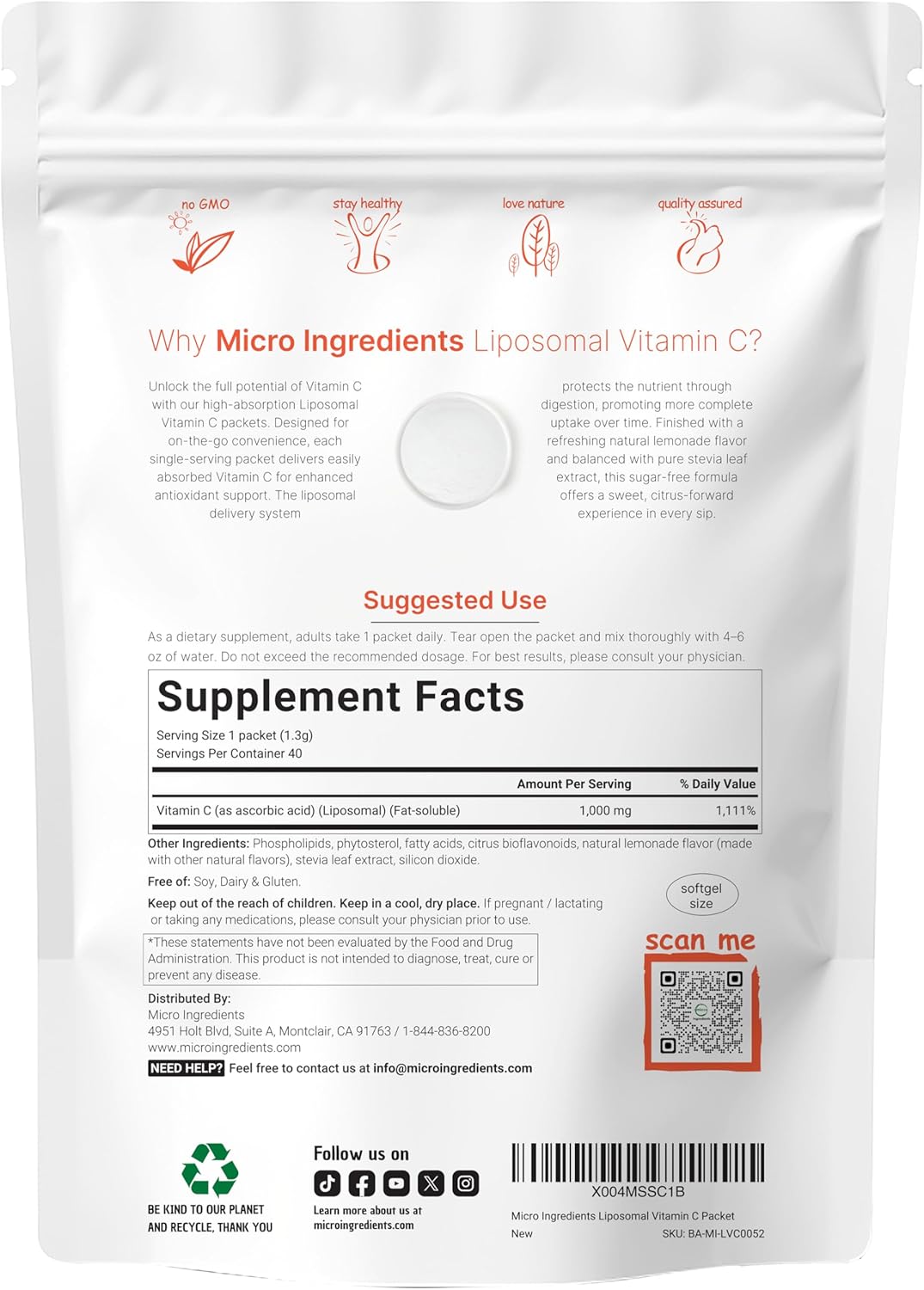 Micro Ingredients Liposomal Vitamin C Powder Packets – 1,000mg, 40 Travel Packets, Lemonade Flavour - görsel 2