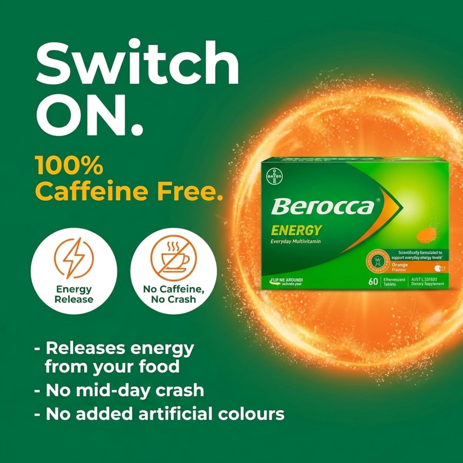 Berocca Energy Vitamin B & C Orange Flavour Effervescent Tablets, 60 Pack - görsel 3