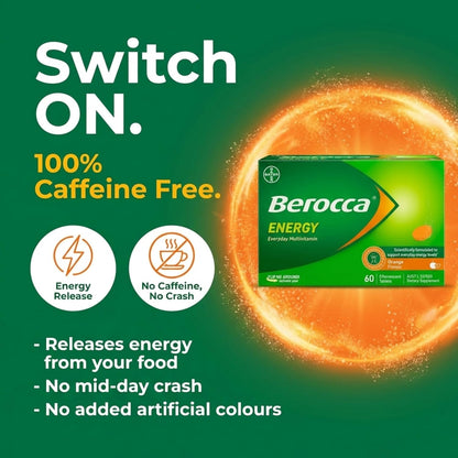 Berocca Energy Vitamin B & C Orange Flavour Effervescent Tablets, 60 Pack