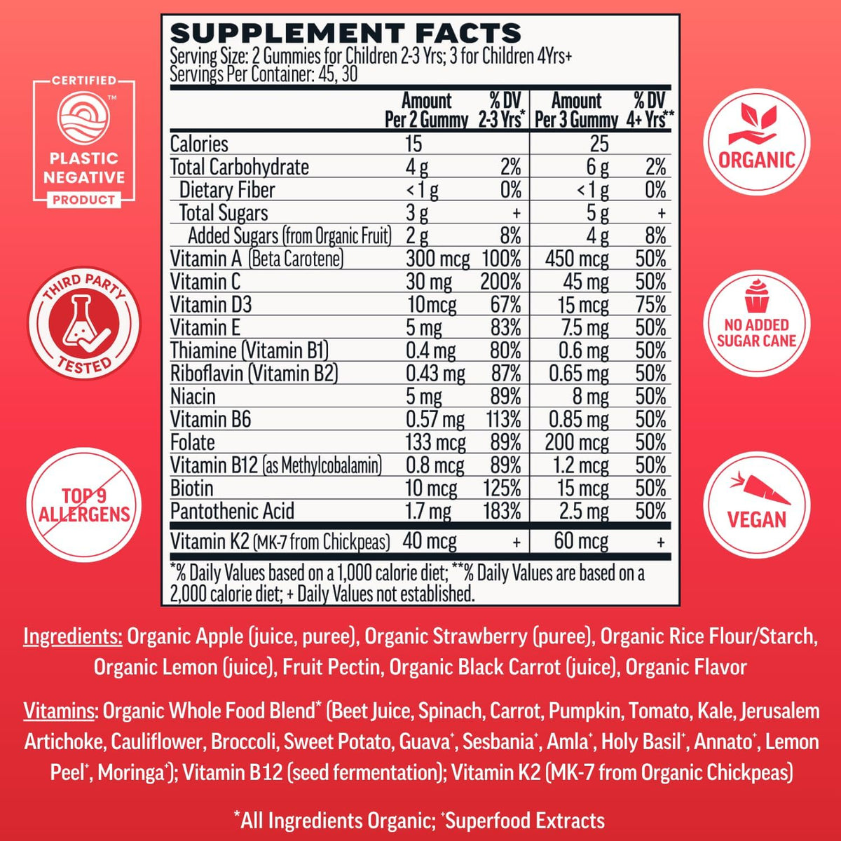 Llama Naturals Kids Multivitamin Gummies, Organic Vegan, Real Fruit, No Added Sugar, Strawberry, 90 Count - görsel 2