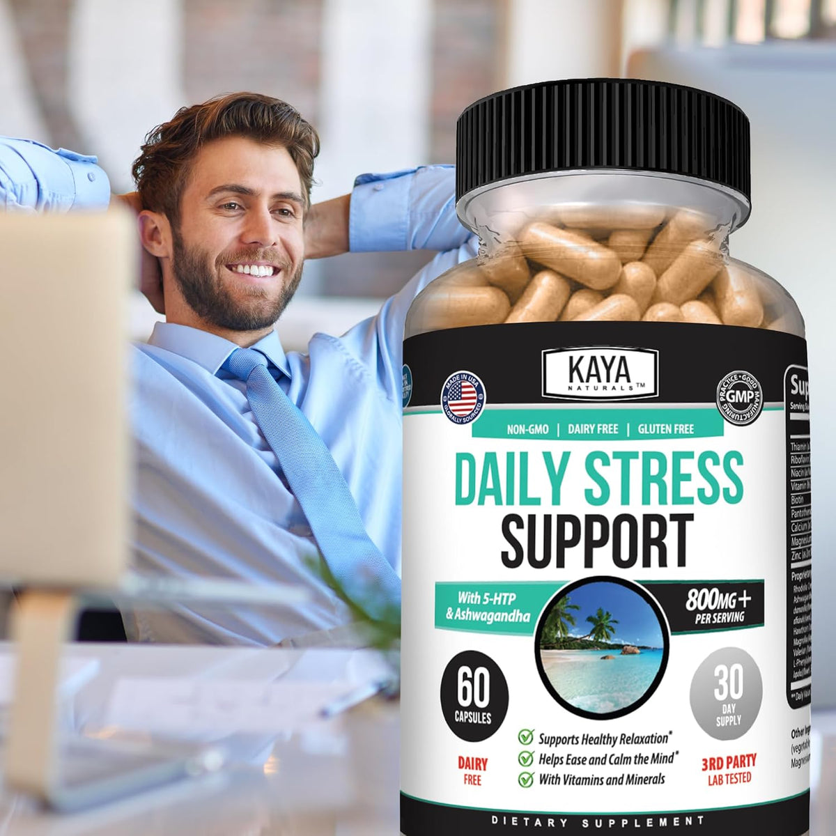Kaya Naturals Natural Herbal Stress Support Supplement – 60 Capsules - görsel 9
