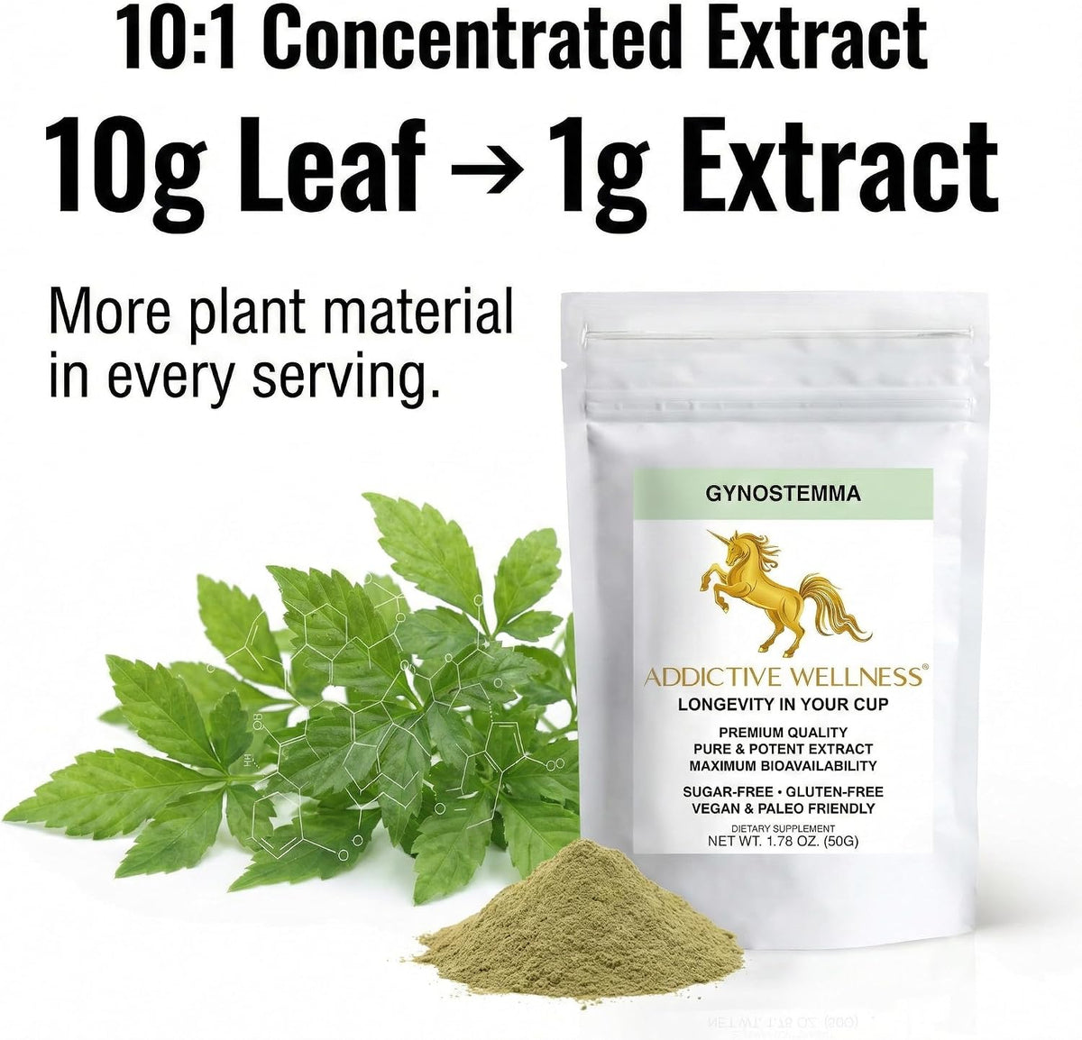 Addictive Wellness Gynostemma Leaf Extract Powder – Pure Jiaogulan Herbal Supplement, 1 Packet - görsel 4