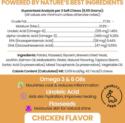 Omega-3 Fish Oil for Dogs - 180 Soft Chews for Itch Relief, Shedding & Hot Spots - Skin and Coat Supplement - Salmon Oil, EPA & DHA - Allergy Chews - Made in USA - Chew + Heal