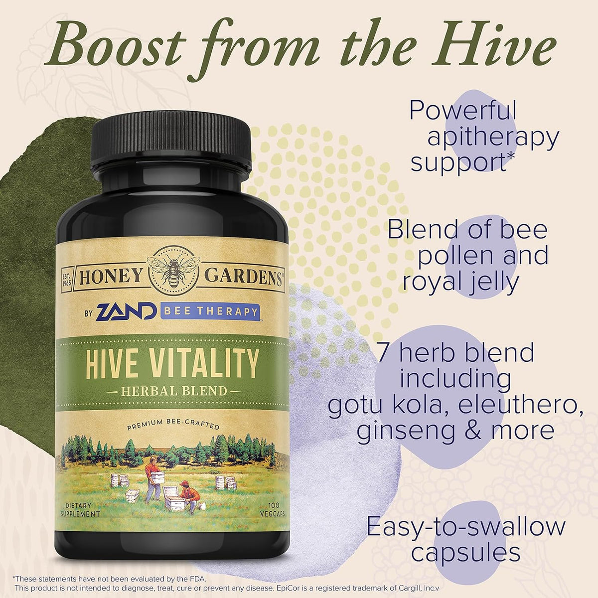 ZAND Bee Therapy Hive Vitality - Herbal Blend with Bee Pollen & Royal Jelly, 100 Capsules - görsel 3