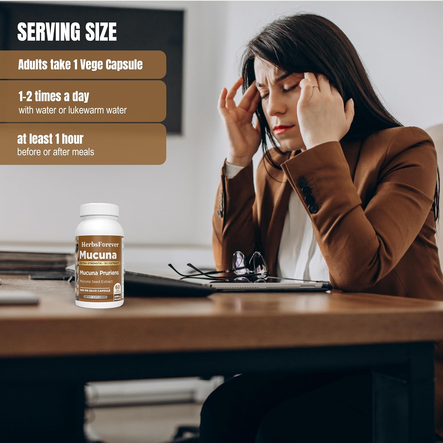 Herbsforever Mucuna Pruriens (Velvet Bean) Extra Strength (15:1) Extract - 60 Veg Capsules, 840mg - görsel 6