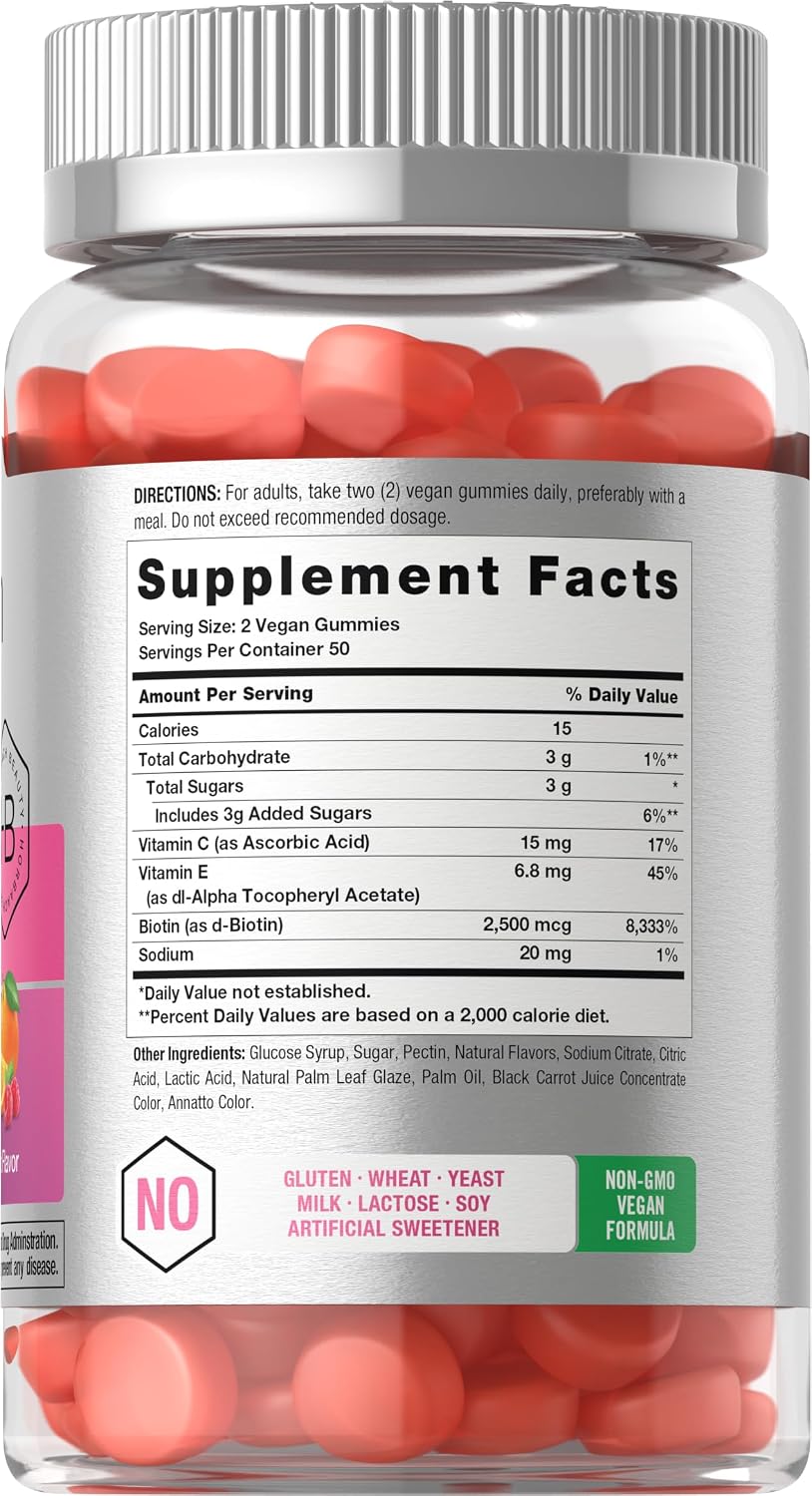 Horbäach Hair Skin and Nails Gummies – 100 Count – with Biotin – Fruit Flavoured Vitamins – Non-GMO, Gluten-free - görsel 2