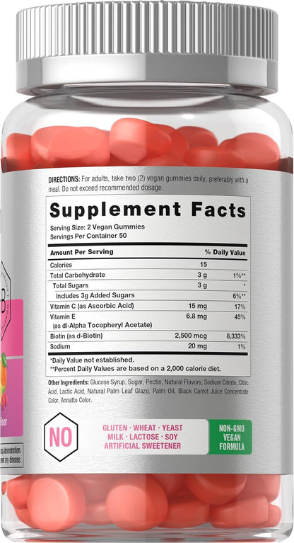 Horbäach Hair Skin and Nails Gummies – 100 Count – with Biotin – Fruit Flavoured Vitamins – Non-GMO, Gluten-free