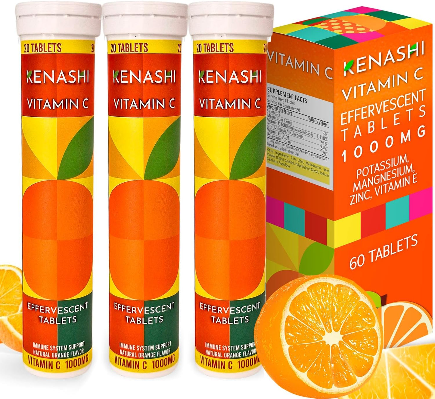 Kenashi Vitamin C 1000mg Effervescent Tablets with Zinc, Potassium, Magnesium & Vitamin E - görsel 8