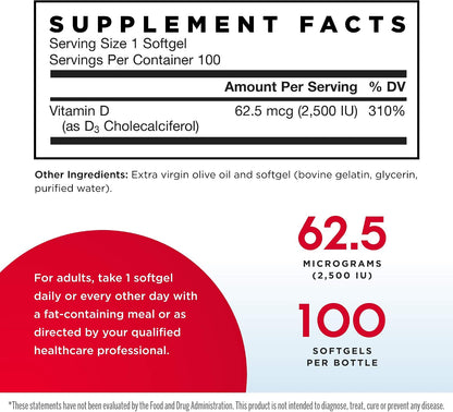 Jarrow Formulae Vitamin D3 2500 IU, 200 Softgels – Bone & Immune Support