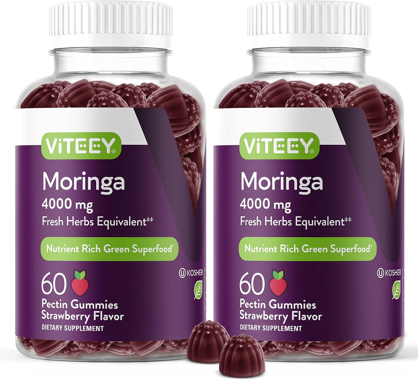 Viteey Moringa Gummies - 4000mg (10:1 Extract) - Super Greens Supplement - 60 Gummies - görsel 1