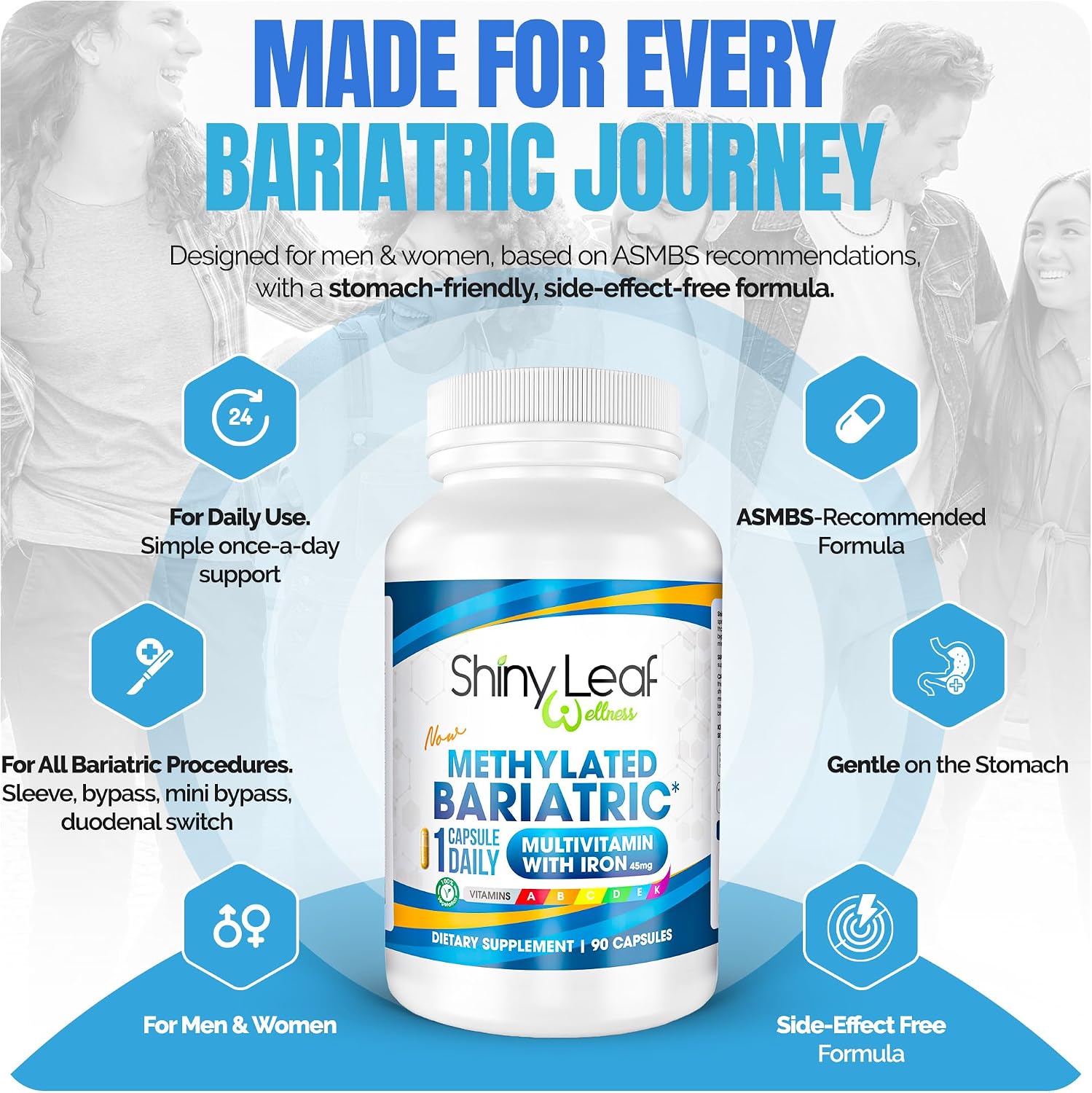 Shiny Leaf Methylated Bariatric Multivitamin with Iron 45mg – Once Daily Capsule, ASMBS Compliant, for Gastric Bypass & Sleeve, 4-Pack (360 Count) - görsel 6