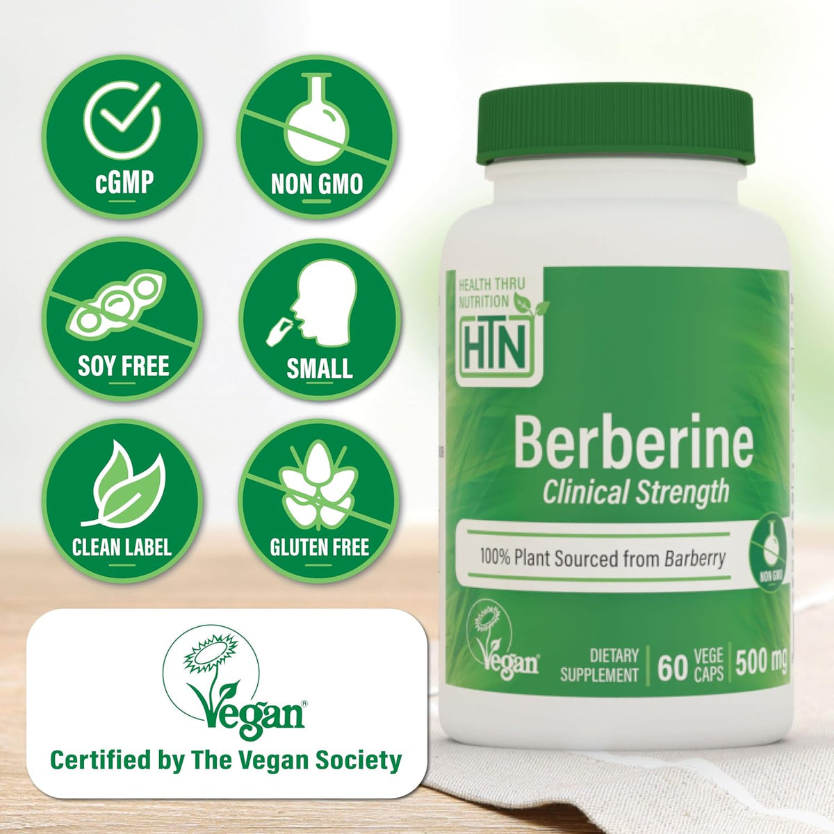 Health Thru Nutrition Berberine HCl 500mg – Clinical-Strength Supplement, Vegan, Non-GMO, 60 Capsules - görsel 3
