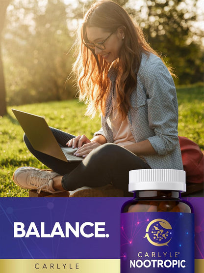 Carlyle Brain Nootropic Supplement | 90 Capsules | with Caffeine, B12, and Guarana Extract | Non-GMO & Gluten-Free