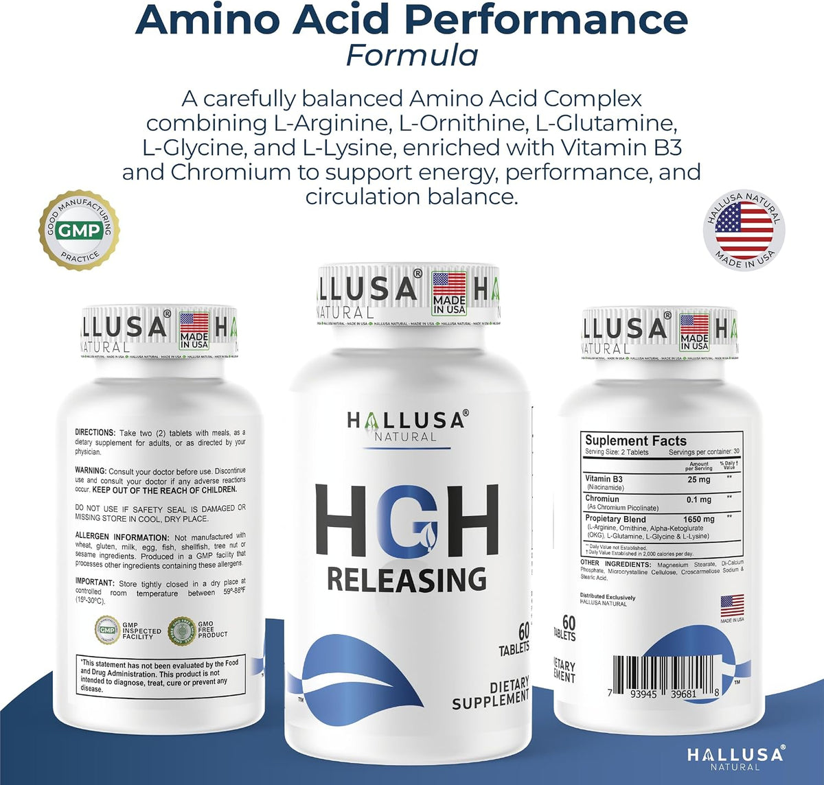 HGH-Releasing Support Supplement with L-Arginine & Ornithine | Nitric Oxide Support for Muscle Recovery, Energy & Performance | Amino Acid Complex with Vitamin B3 & Chromium | 60 Tablets - görsel 8