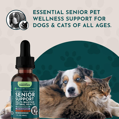 Animal Essentials Senior Support for Dogs & Cats Supplement - Milk Thistle & Herbal Blend, 30 ml
