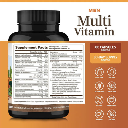 ForestLeaf Daily Multivitamin for Men – Men's Multivitamins & Multiminerals Supplement | 60 Veg Capsules