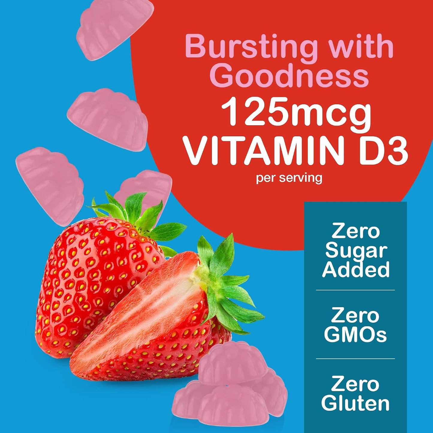 Yum-Vs Vitamin D3 Gummies - Sugar Free (5000 IU) - 60 Count - görsel 3