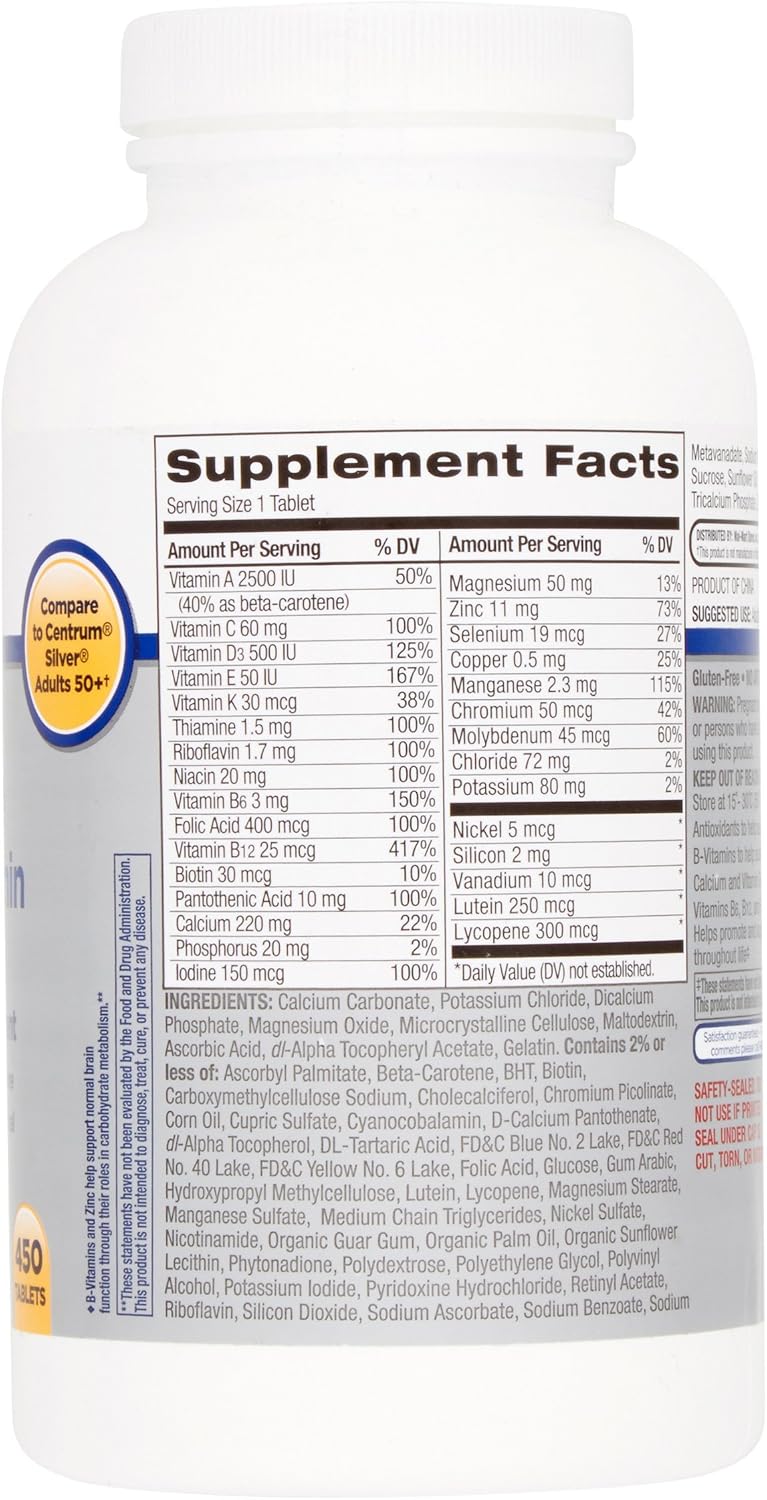 Equate Over 50s Complete Multivitamin/Multimineral Supplement Tablets, 450 Tablets - görsel 5