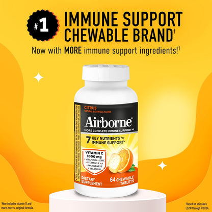 Airborne Citrus Chewable Tablets – 64 Tablets