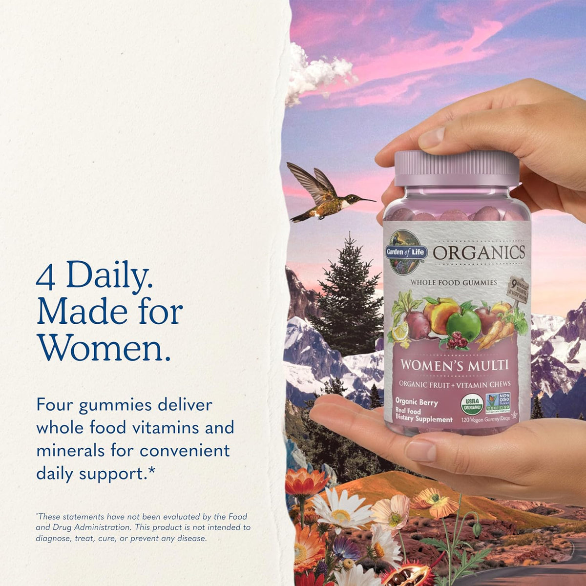 Garden of Life Organics Women's Gummies Vitamins – Multivitamin for Women with Methyl B12, C & D3, USDA Organic, Non-GM, Vegan, Berry Flavour, 120 Gummies - görsel 7