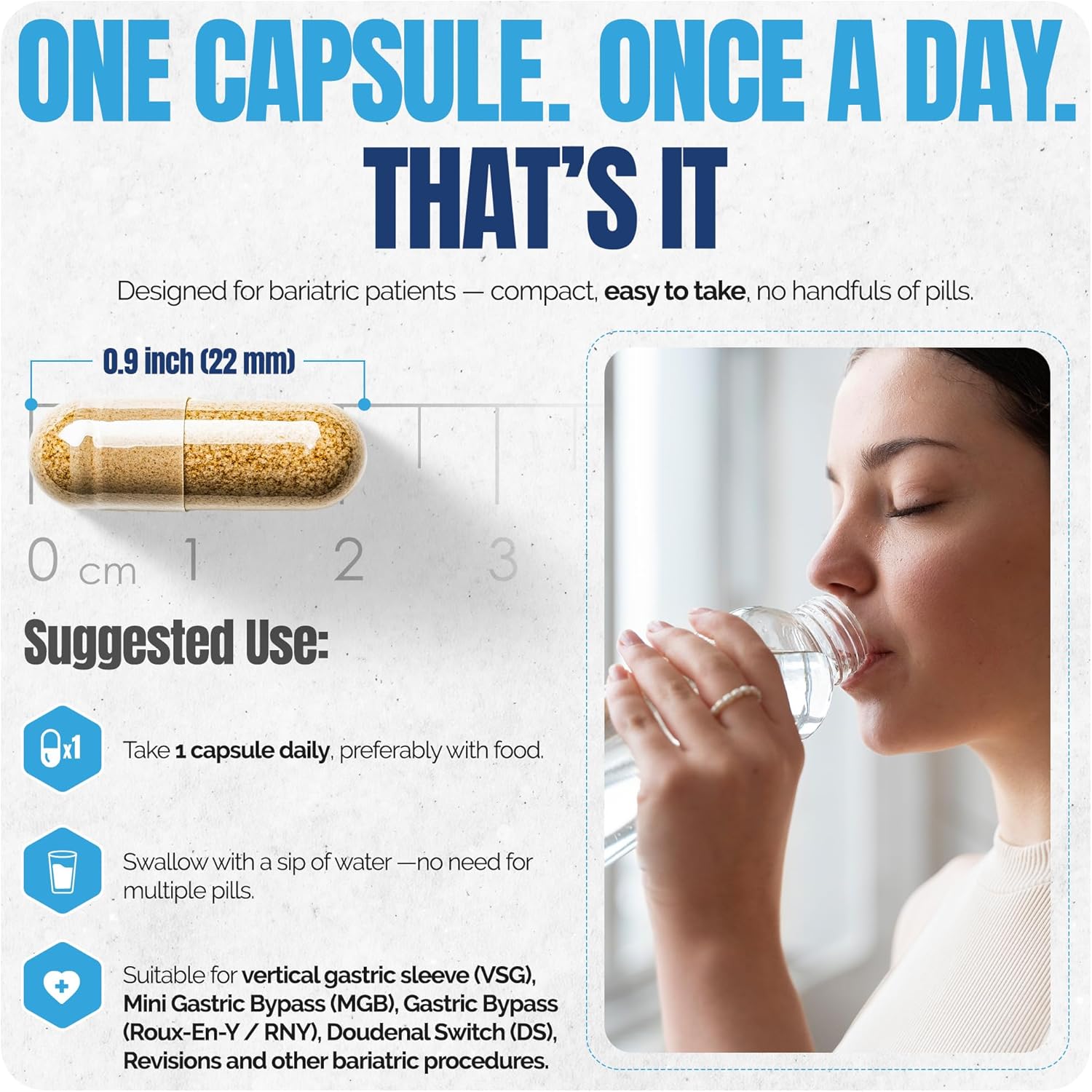 Bariatric Multivitamin Without Iron - Methylated B12 & Folate for Gastric Bypass & Sleeve Surgery | 1 Daily Capsule, 21 Nutrients | Made in the USA, 30 Count - görsel 3