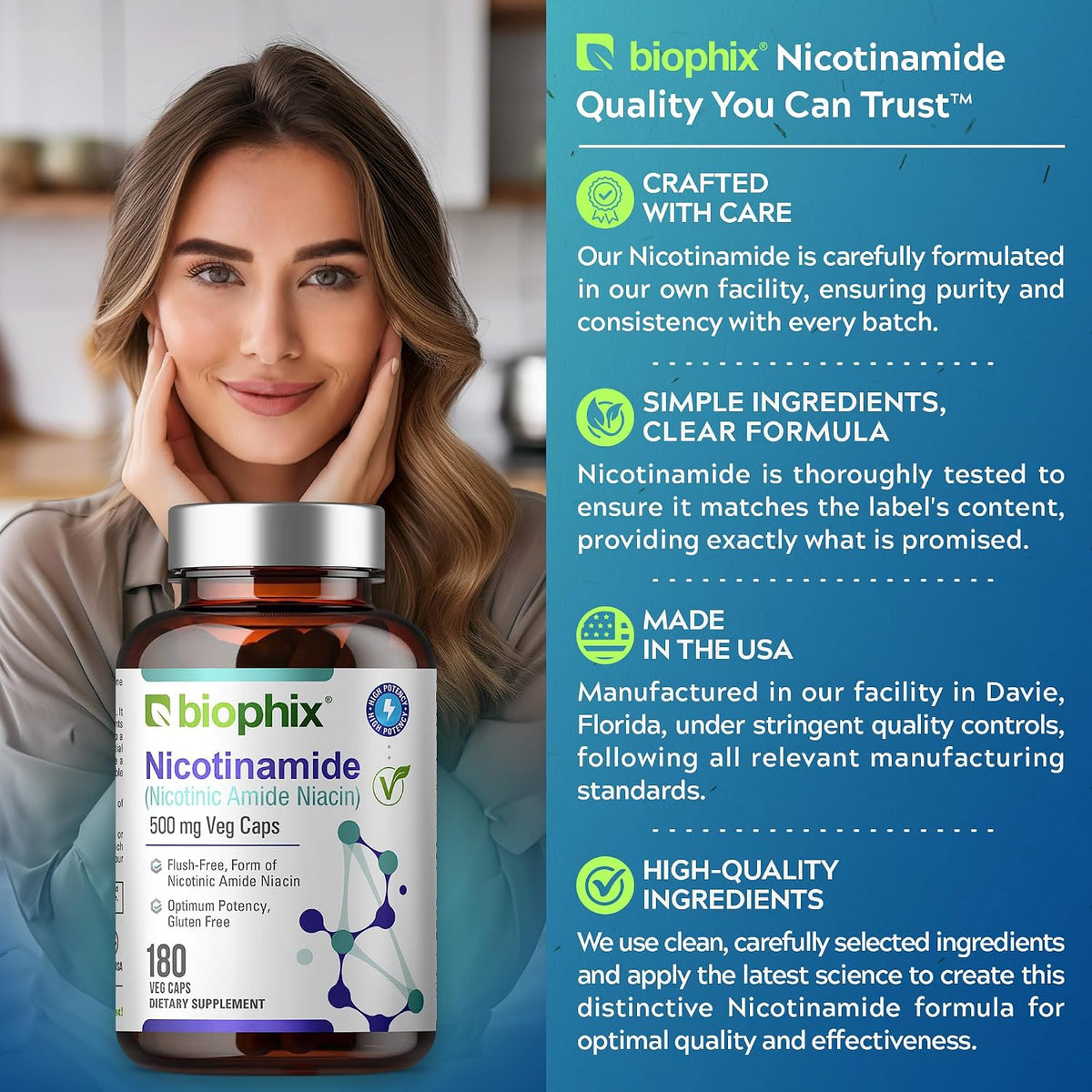 biophix B-3 Nicotinamide 500 mg 180 Vcaps – Flush-Free Niacin Supplement - görsel 6