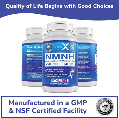 Genex Formulae 250mg NMNH (60 Capsules) | UthPeak™ Dihydronicotinamide Mononucleotide NAD+ Precursor