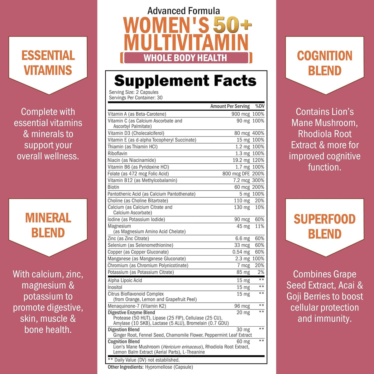 BioSchwartz Daily Multivitamin for Women Over 50 – 60 Capsules - görsel 4
