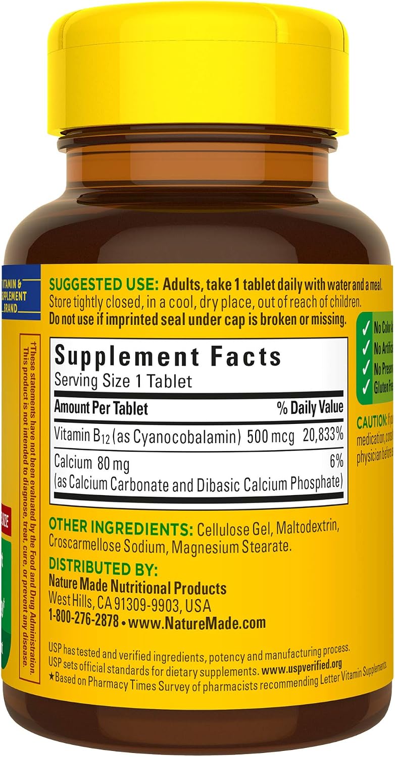 Nature Made Vitamin B12 500 mcg Tablets, 200 Tablets - görsel 7