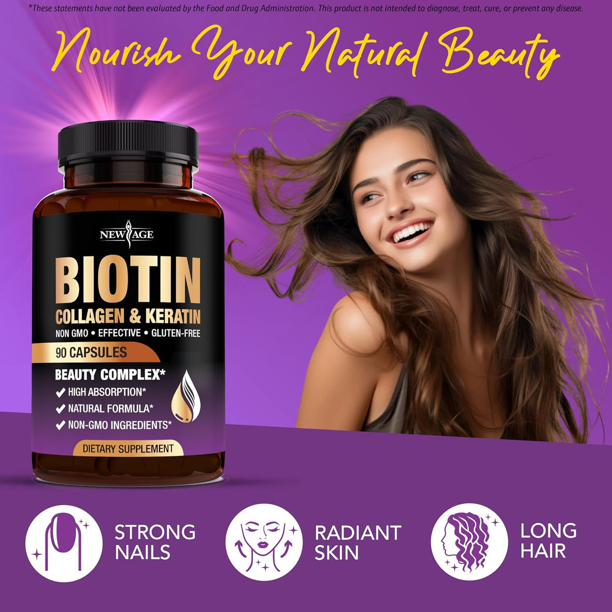 NEW AGE Biotin Collagen Keratin Hyaluronic Acid – Hair Growth Supplements for Men and Women, Nails, Hair and Skin Support with DHT Blocker, Vitamin E, Folic Acid, Pumpkin Seed, MSM – 270 Count - görsel 4