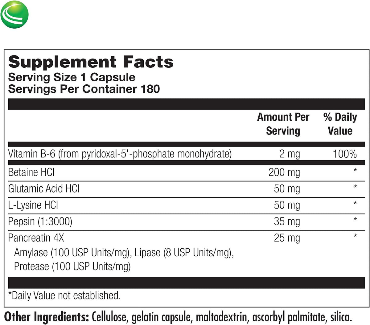 Nutra BioGenesis PanZyme – Betaine HCl with Pepsin, Pancreatin, Lipase and Protease – 180 Capsules - görsel 5