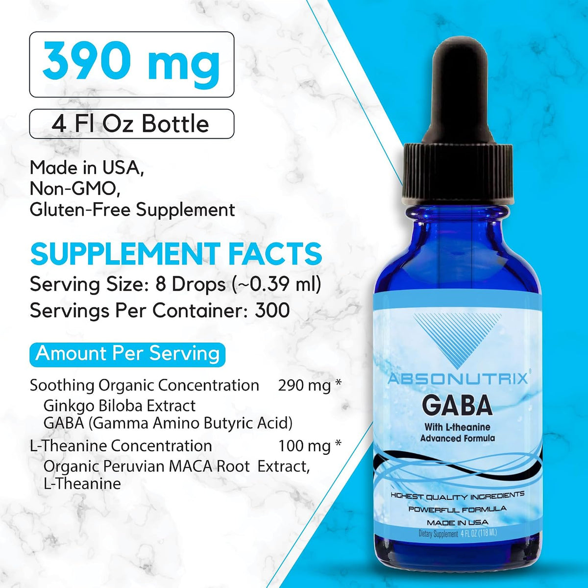 Absonutrix GABA with L-Theanine 290 mg Liquid Supplement, 4 oz (300 Servings) - görsel 2