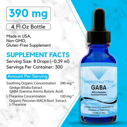Absonutrix GABA with L-Theanine 290 mg Liquid Supplement, 4 oz (300 Servings)