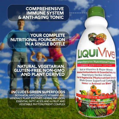 LiquiVive Mega Nutrition Liquid Multivitamin - Vegan, Non-GMO, Gluten-Free, 946 ml