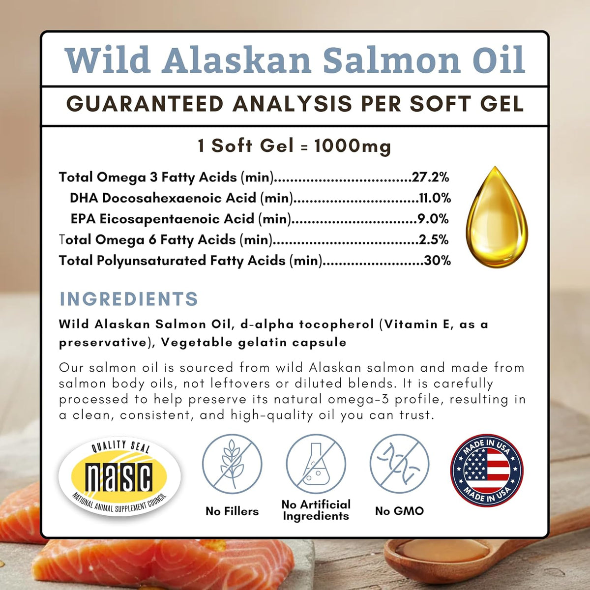 Wholistic Pet Organics Wild Alaskan Salmon Oil for Dogs - Omega 3 Dog Fish Oil with EPA and DHA for Skin, Coat, Heart and Nervous System Health (500 Capsules) - görsel 6