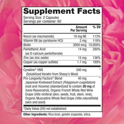 Reserveage Beauty Keratin Hair Booster with Biotin & Resveratrol - 120 Capsules