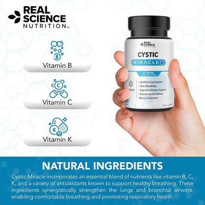 Real Science Cystic Miracle - Lung Support Supplement for Breathing Support and Mucus Clearance – with Vinitrox & GABA to Support Lung Function and Aid Respiratory Health, Made in the USA, 60 Capsules
