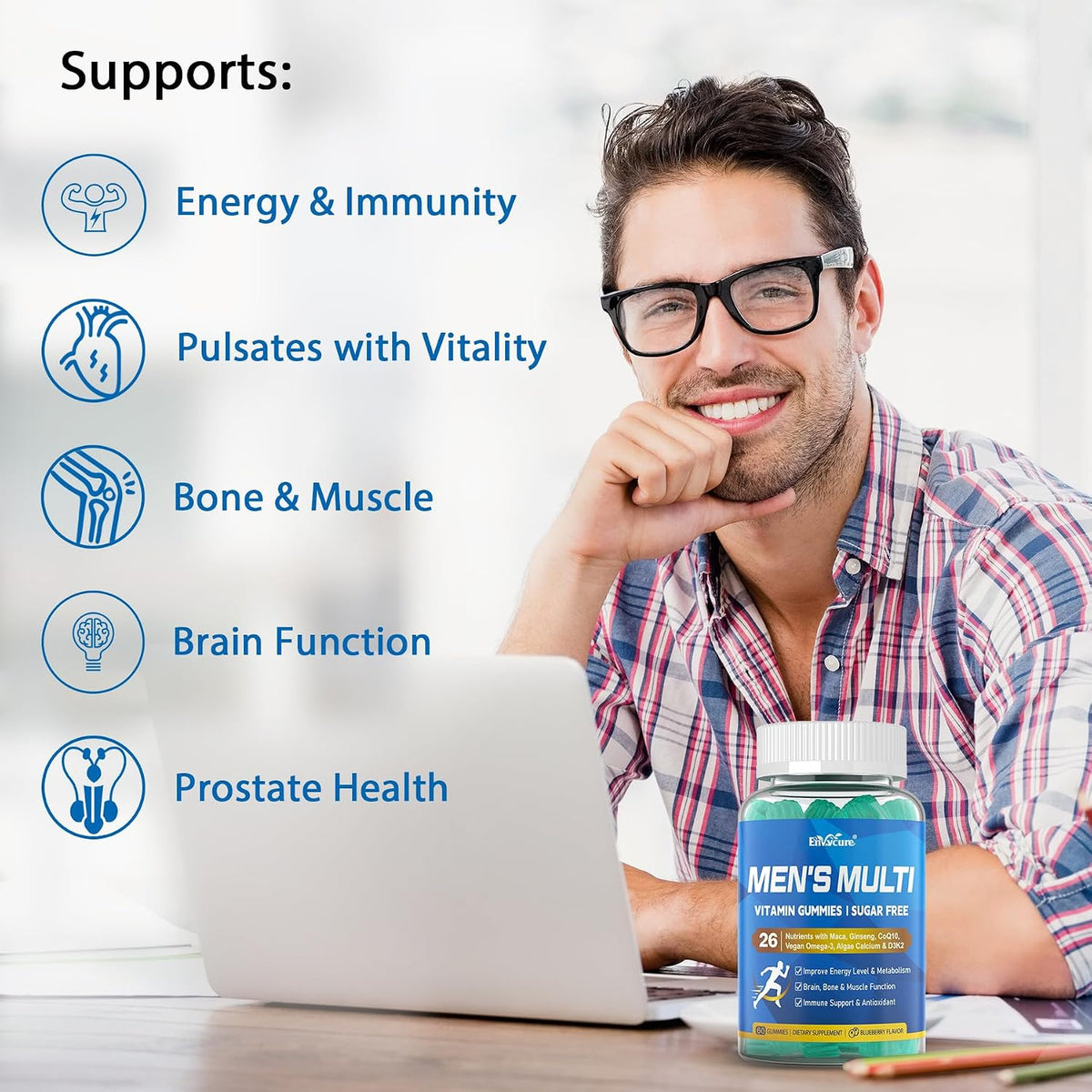 Methylated Multivitamin for Men Gummies | Vegan Omega-3, CoQ10, Zinc | Liposomal | Sugar Free | 120 Gummies - görsel 6