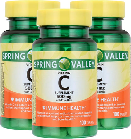 Vitamin C 500mg with Rose Hips – 100 Tablets, Vegan Vitamin C Food Supplement for Men and Women, Gluten-Free, Daily Vitamin C with Natural Antioxidant Support (Pack of 2)