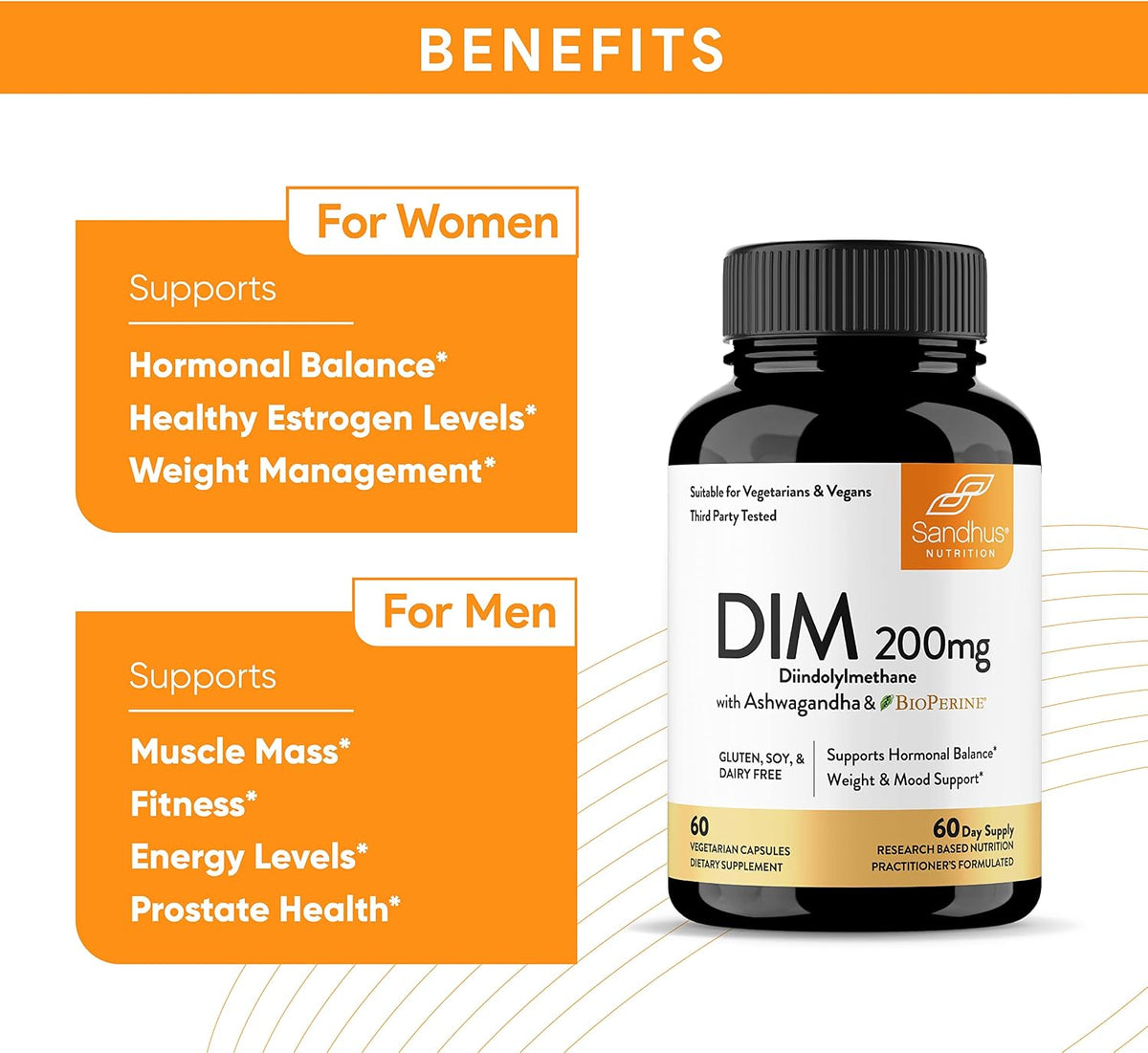 Sandhu's DIM Supplement 200 mg with Ashwagandha and BioPerine - 60 Capsules - görsel 6