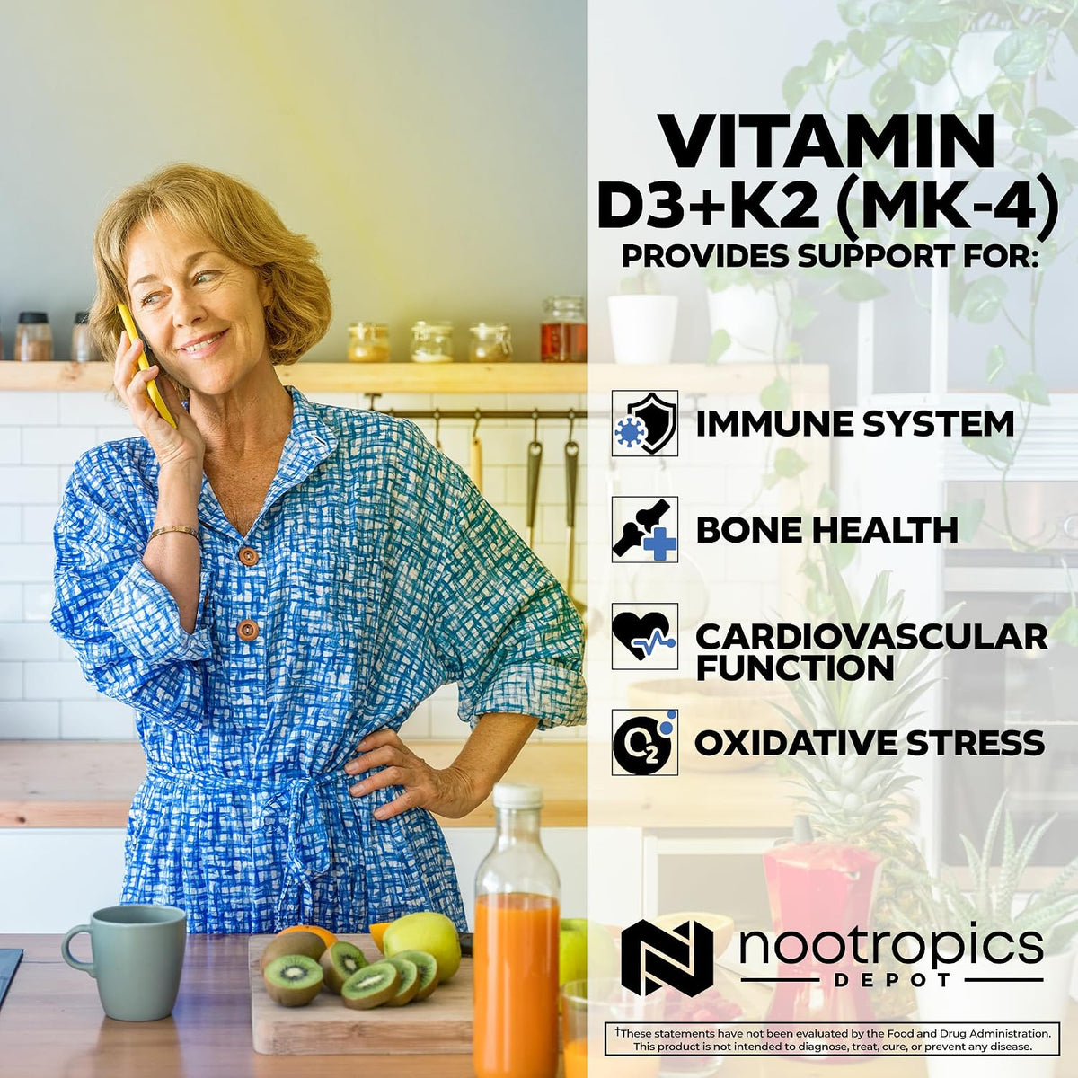 Nootropics Depot Vitamin D3 + K2 (MK-4) with Vitamin C Tablets, 365 Count - görsel 4