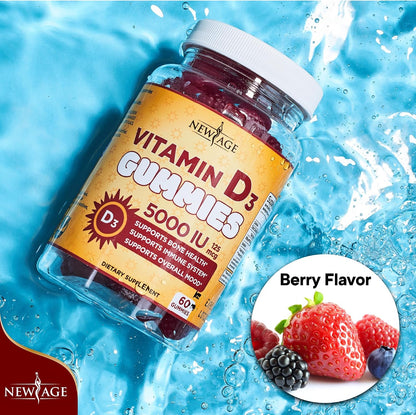 NEW AGE Vitamin D3 5000 IU Gummies - Immune Support - Non-GMO, Gluten-Free, Dairy-Free - 120 Gummies (Pack of 2)