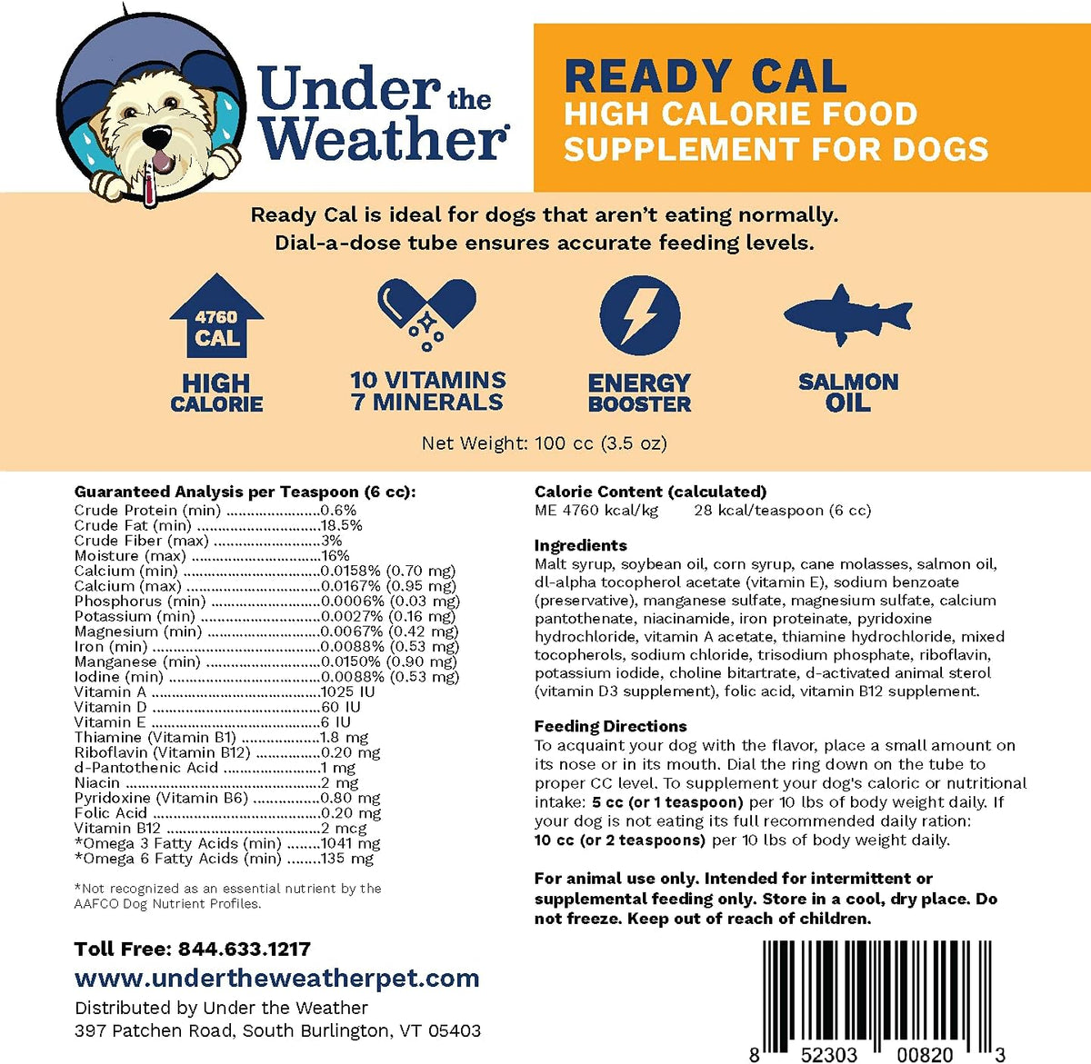 Under the Weather Pet Ready Cal for Dogs High Calorie Supplement, 100cc - görsel 2
