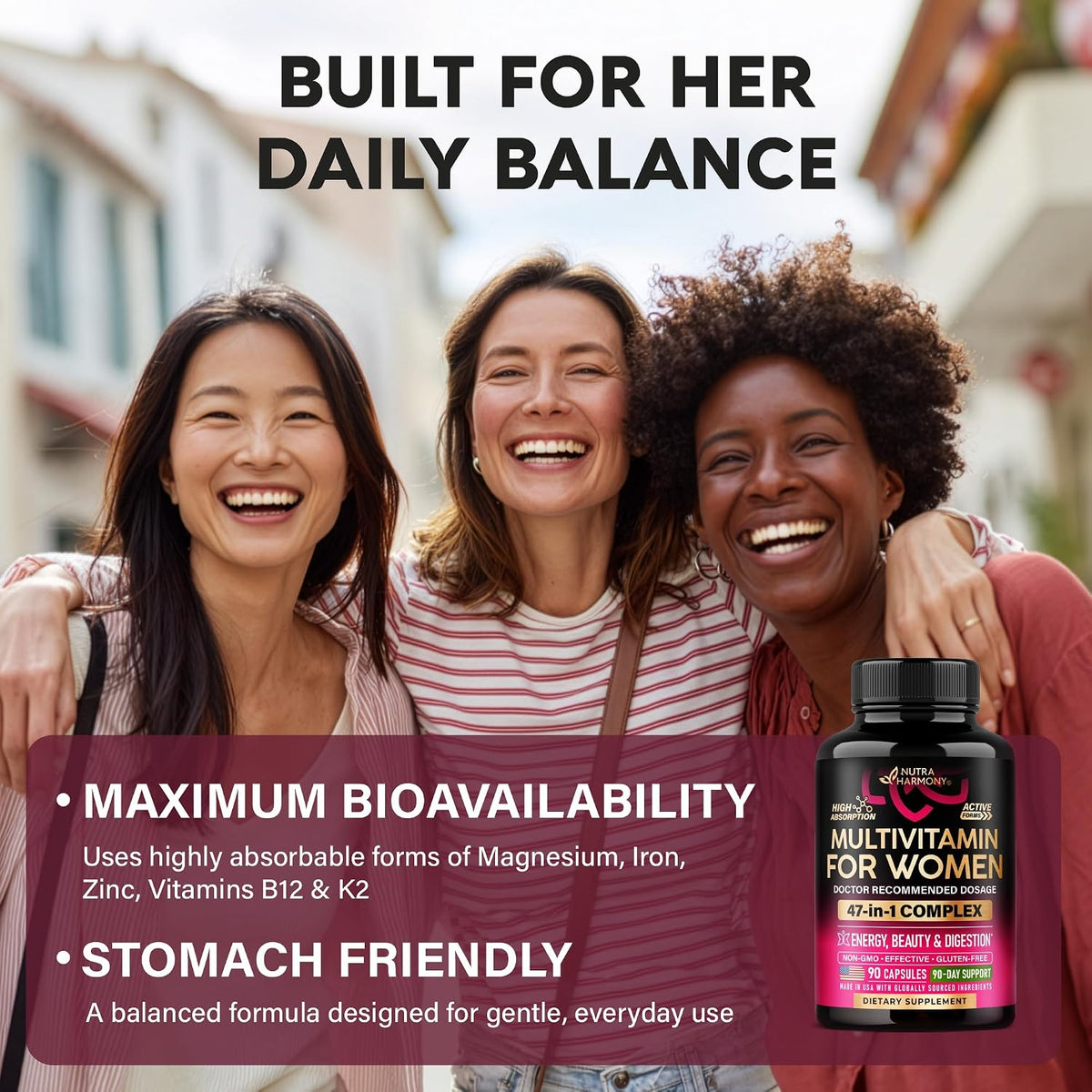 NUTRAHARMONY Women's Multivitamin 47-in-1 with B Complex, Wholefoods and Beauty Complex – 90 Capsules - görsel 6